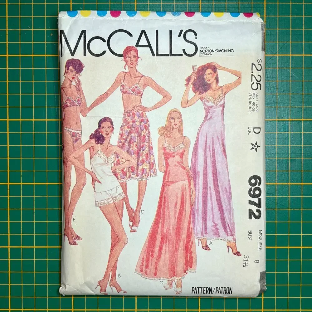 Vtg 1979 McCall's 6972 Lingerie Pattern Slip Camisole Bra Panties Bust 31.5 Cut